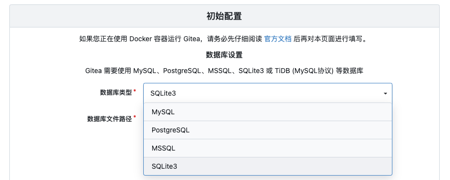选择数据库, 根据自己的环境选择使用,笔者使用过MySQL、SQLite3